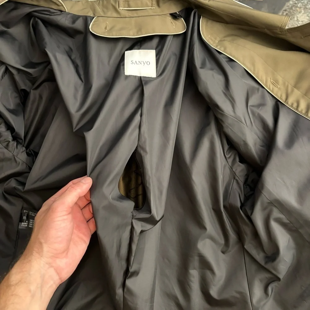 Sanyo Men’s Modern Trench Coat Dark Khaki 46R Midweight
